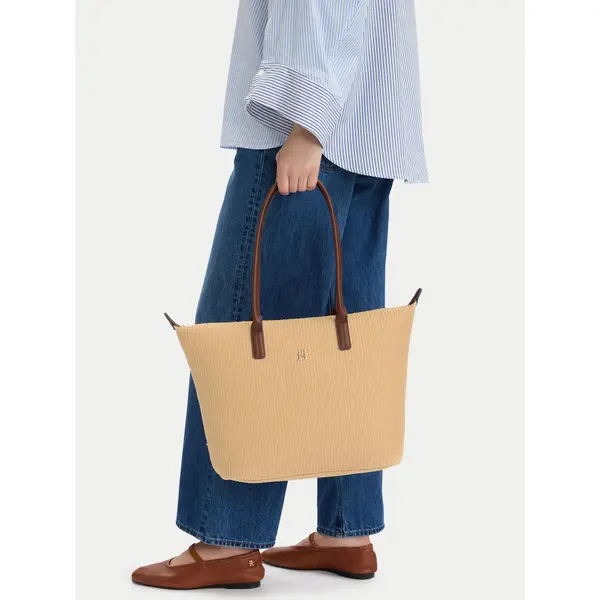 Tommy Hilfiger Torbica Tommy Hilfiger Popette Tote Raffia AW0AW18528 Bež