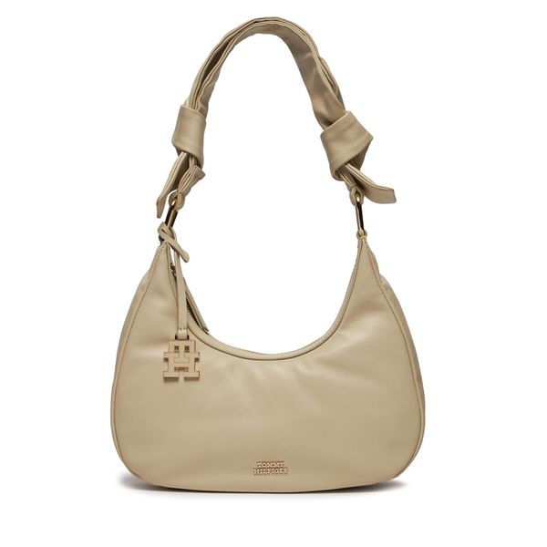 Tommy Hilfiger Torbica Tommy Hilfiger Pushlock Leather Hobo AW0AW16073 Cream 0K4