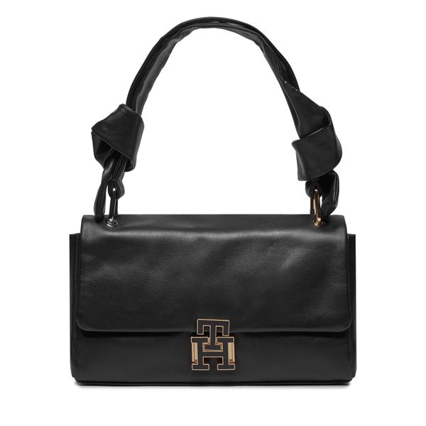 Tommy Hilfiger Torbica Tommy Hilfiger Pushlock Leather Shoulder Bag AW0AW15685 Black BDS