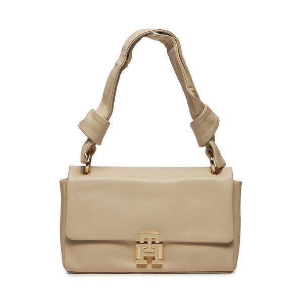 Tommy Hilfiger Torbica Tommy Hilfiger Pushlock Leather Shoulder Bag AW0AW15685 Cream 0K4