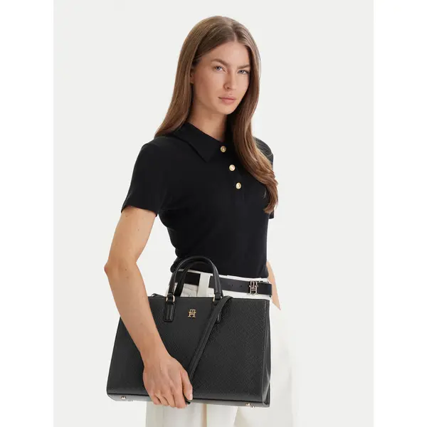 Tommy Hilfiger Torbica Tommy Hilfiger Th Daily Satchel Mono AW0AW18418 Crna