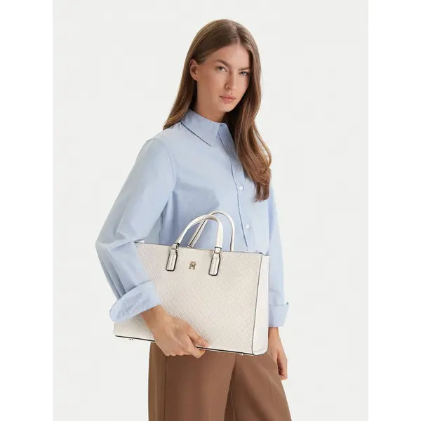 Tommy Hilfiger Torbica Tommy Hilfiger Th Daily Satchel Mono AW0AW18418 Écru