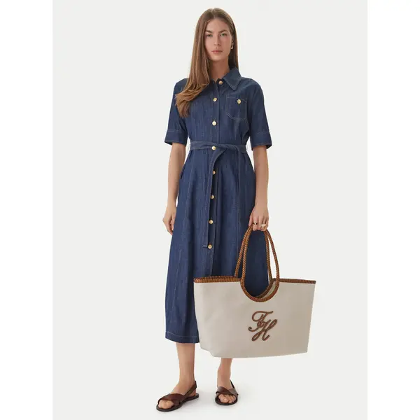 Tommy Hilfiger Torbica Tommy Hilfiger Th Elev Summ Maxi Tote Canvas AW0AW18629 Bež