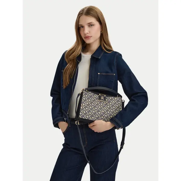 Tommy Hilfiger Torbica Tommy Hilfiger Th Her Med Satchel Jacqu AW0AW18639 Tamnoplava