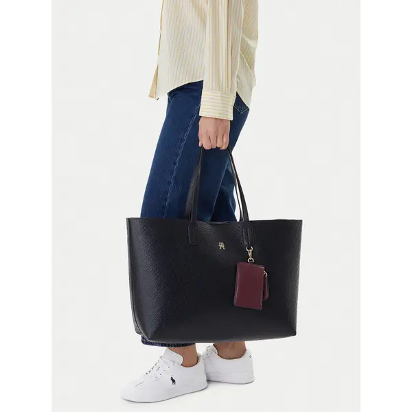 Tommy Hilfiger Torbica Tommy Hilfiger Th Icon Tote Mono AW0AW18174 Tamnoplava
