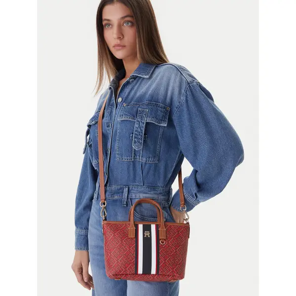 Tommy Hilfiger Torbica Tommy Hilfiger Th Monoplay Mini Tote Stripe Le AW0AW18389 Crvena
