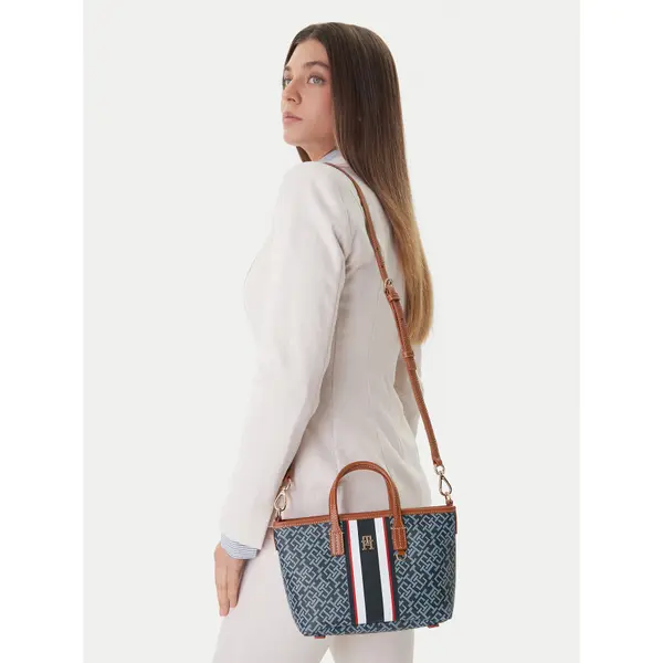 Tommy Hilfiger Torbica Tommy Hilfiger Th Monoplay Mini Tote Stripe Le AW0AW18389 Plava