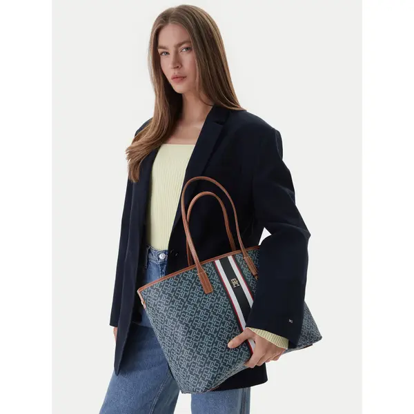 Tommy Hilfiger Torbica Tommy Hilfiger Th Monoplay Tote Stripe Le AW0AW18390 Plava