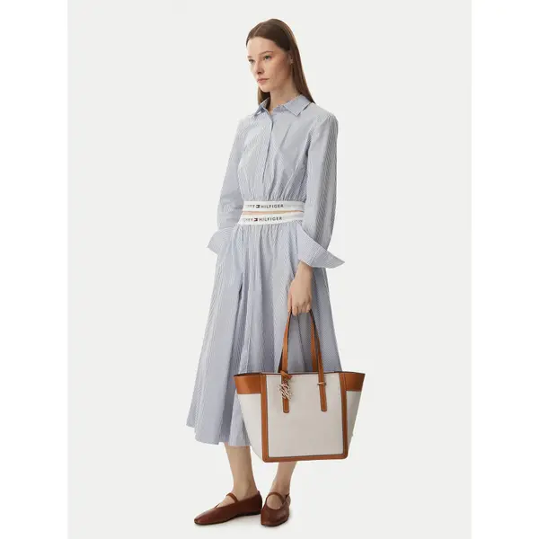 Tommy Hilfiger Torbica Tommy Hilfiger Th Script Tote Canvas AW0AW18829 Krem