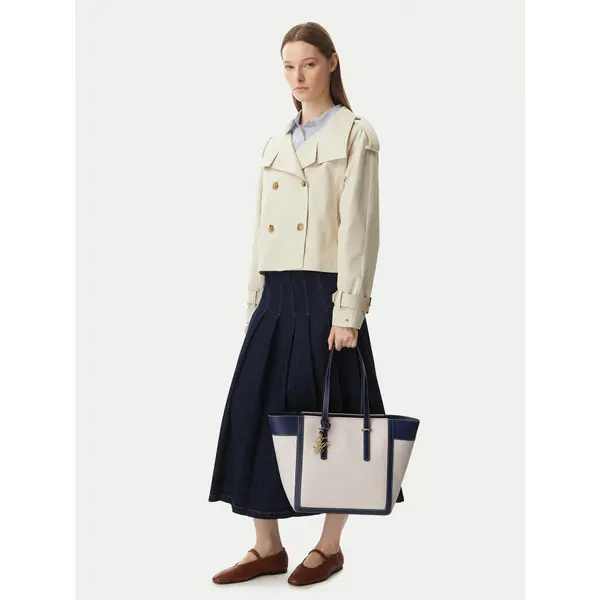 Tommy Hilfiger Torbica Tommy Hilfiger Th Script Tote Canvas AW0AW18829 Krem