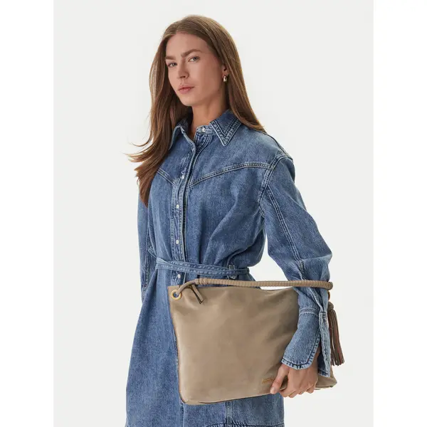Tommy Hilfiger Torbica Tommy Hilfiger Th Statement Leather Bag Suede AW0AW18402 Bež
