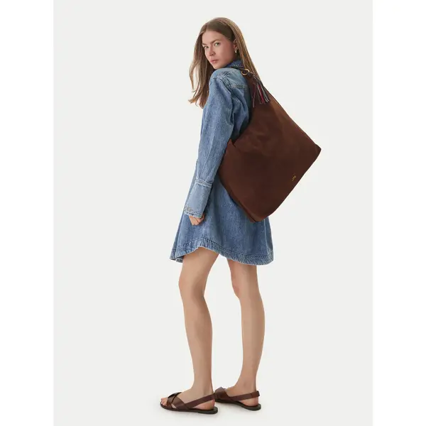 Tommy Hilfiger Torbica Tommy Hilfiger Th Statement Leather Hobo Suede AW0AW18403 Smeđa