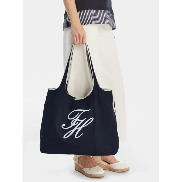 Tommy Hilfiger Torbica Tommy Hilfiger Th Summer Tote Canvas AW0AW18398 Tamnoplava