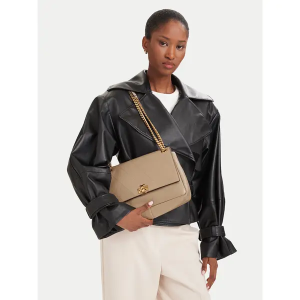 TORY BURCH Torbica Tory Burch Charlie Quilted Shoulder Bag 185828 Krem