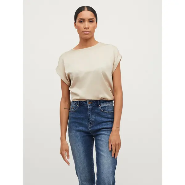 Vila Vila T-shirt Ellette 14059563 Bež Regular Fit