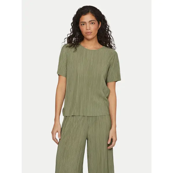 Vila Vila T-shirt Plisa 14089481 Zelena Regular Fit
