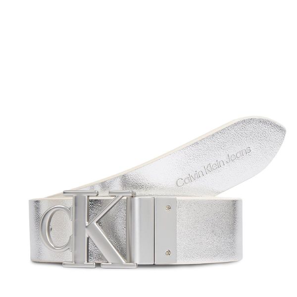 Calvin Klein Jeans Ženski remen Calvin Klein Jeans Round Mono Pl Rev Lthr Belt 30Mm K60K611489 White/Silver Specchio 0K6