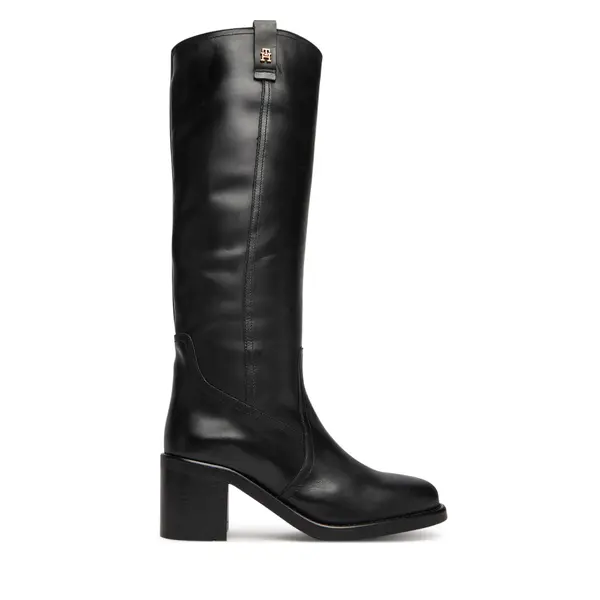 Tommy Hilfiger Zimske čizme Tommy Hilfiger Riding Lthr Long Boot Block Heel FW0FW08777 Crna