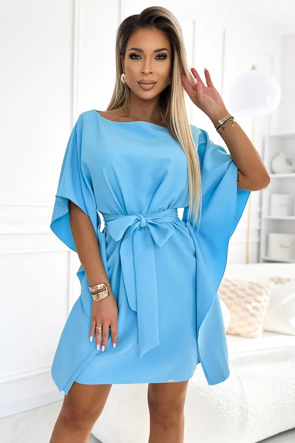 NUMOCO 287-26 SOFIA Butterfly dress with a binding at the waist - light blue
