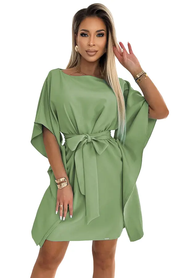 NUMOCO 287-27 SOFIA Butterfly dress with a binding at the waist - olive color