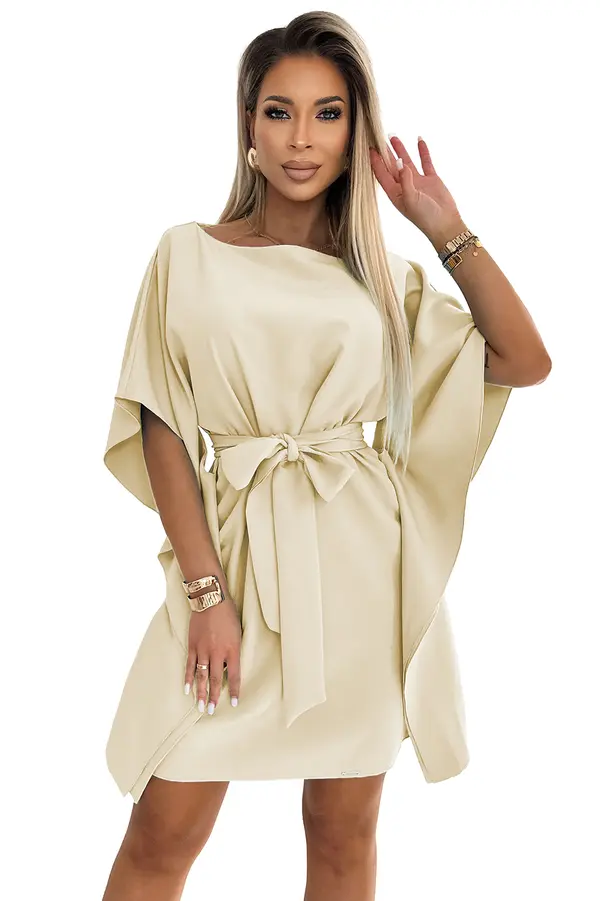 NUMOCO 287-28 SOFIA Butterfly dress with a binding at the waist - beige