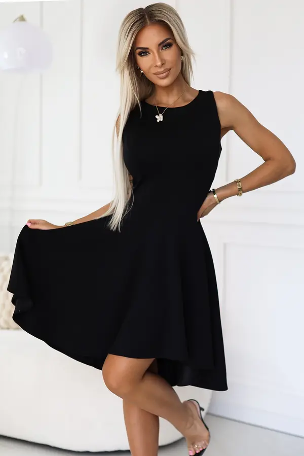 NUMOCO 575-1 Exceptional dress with a longer back part - BLACK