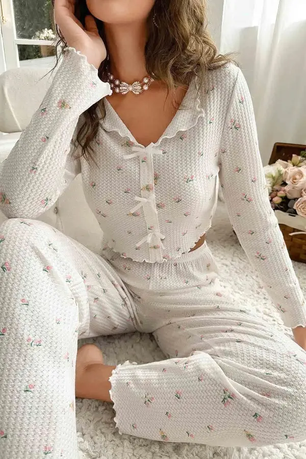 dewberry 76638 Dewberry Special Fabric Printed Long Sleeve Pyjamas-MULTICOLOR