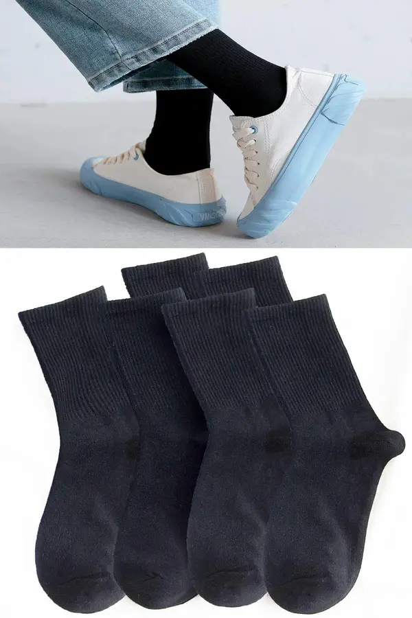 dewberry 77603 Dewberry Set of 6 Pairs Tennis Length Plain Socks-BLACK