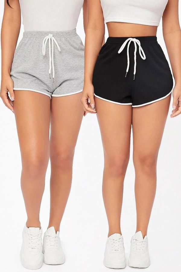 dewberry 80189 Dewberry 2-Piece Set Women Mini Shorts-GREY-BLACK