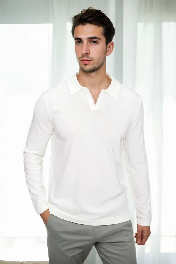 dewberry 86813 Dewberry Polo Neck Long Sleeve Knitwear-EKRU