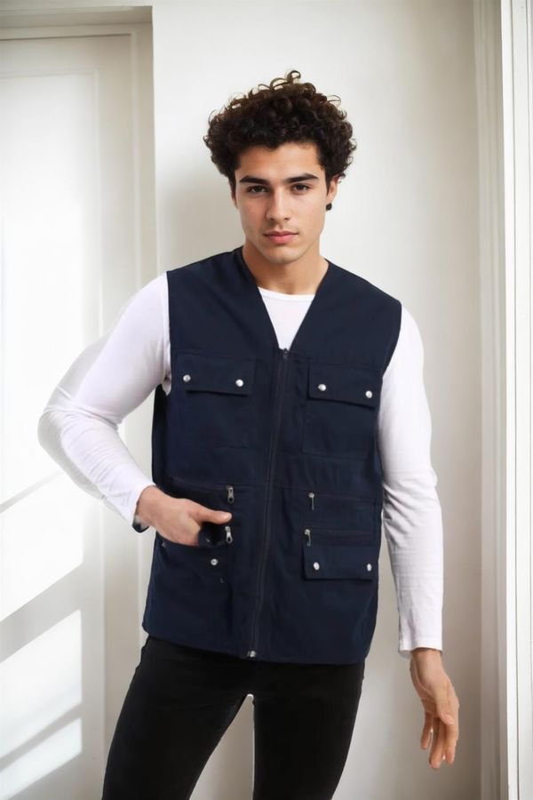 dewberry 94105 Dewberry Multi-Pocket Mens Vest-NAVY