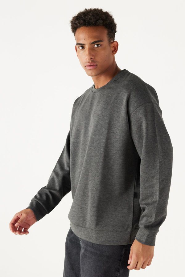 AC&Co / Altınyıldız Classics AC&Co / Altınyıldız Classics Men's Anthracite-melange Oversize Wide Cut Crew Neck Plain Sweatshirt