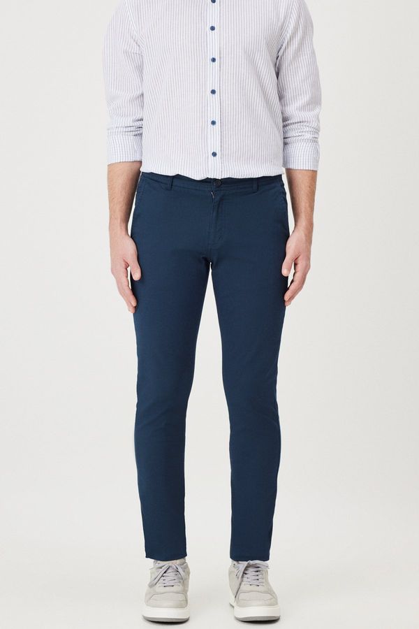 AC&Co / Altınyıldız Classics AC&Co / Altınyıldız Classics Men's Navy Blue Canvas Slim Fit Slim Fit Fitted Side Pockets Flexible Chino Trousers.