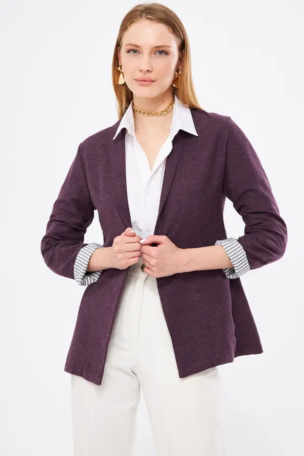 armonika armonika Women's Damson Striped Single Button Jacket
