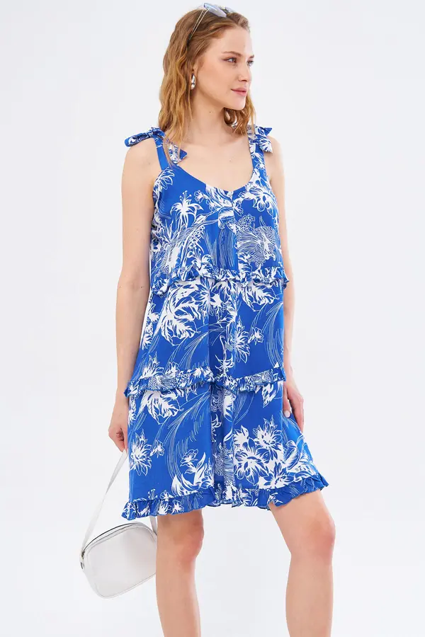 armonika armonika Women's Saks Dekaenya Dress Ruffle Detailed Shoulder Tie Mini Size