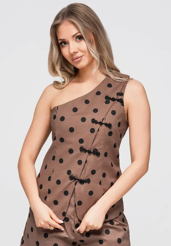 Ombre Asimetrična ženska bluza s točkicama