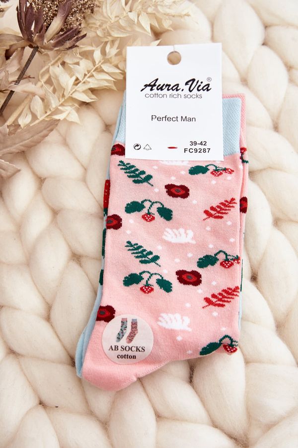 Aura.via Aura.via Men's Mismatched Socks Pink Strawberries