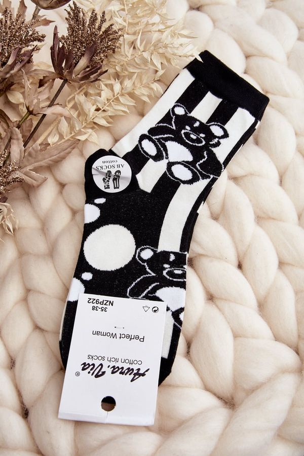 Aura.via Aura.via Women's Socks Not A Pair With Bear Black and White