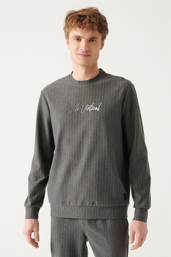Avva Avva Men's Anthracite Crew Neck 2 Thread Printed Sweatshirt