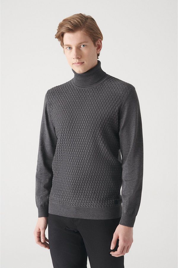 Avva Avva Men's Anthracite Full Turtleneck Cotton Knitwear Sweater