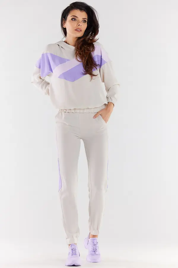 Awama Awama Woman's Sweatshirt A497 Beige/Violet