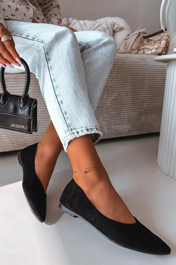 Boto Balerinke Boto Flat Eco Suede Black Lelisa