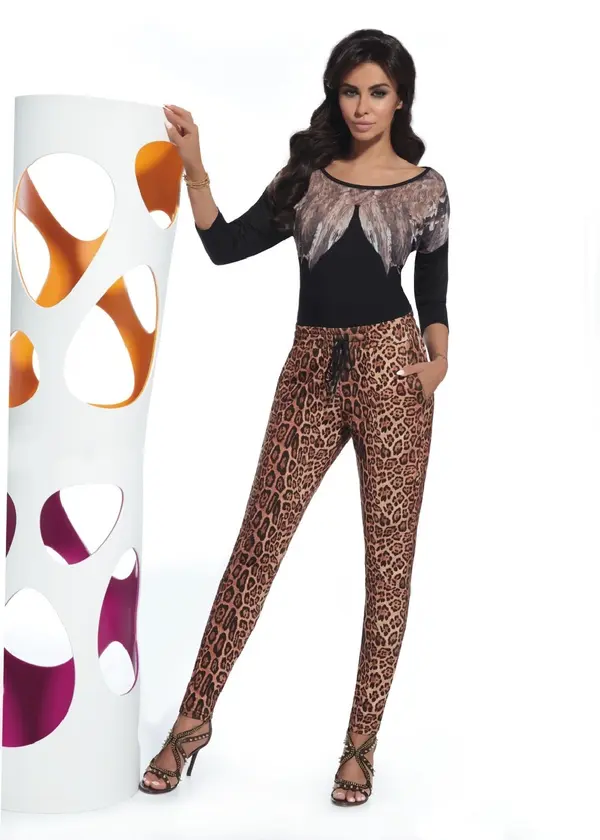 Bas Bleu Bas Bleu ALISHA women's trousers with fashionable spots and a tie at the waist