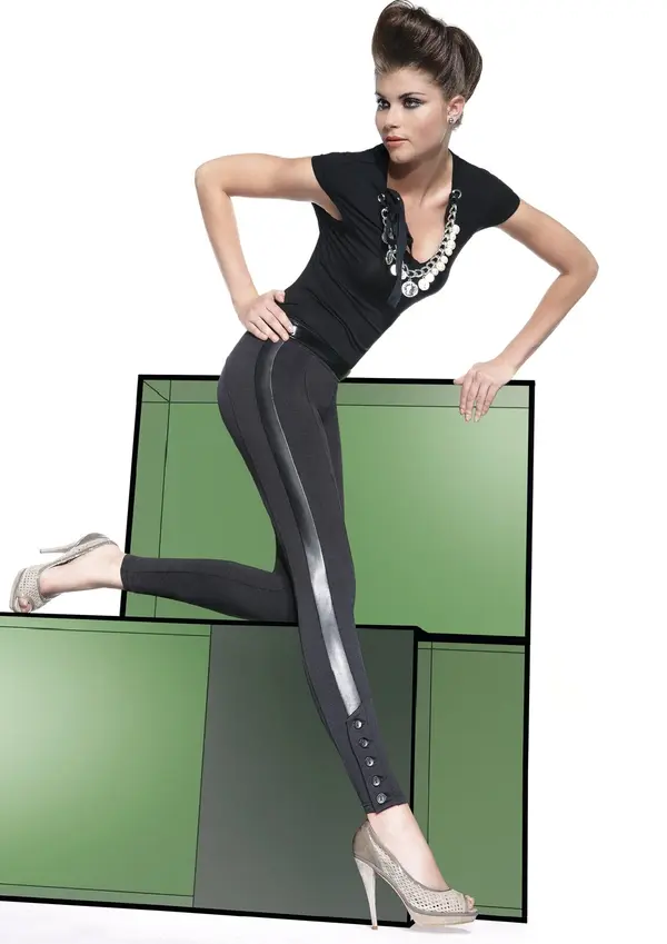 Bas Bleu Bas Bleu JESSICA women's leggings with leather stripes and buttons