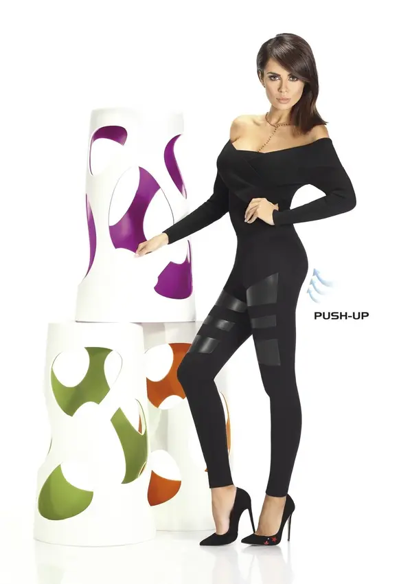 Bas Bleu Bas Bleu MARCELLA women's leggings with Push-Up effect and leather inserts