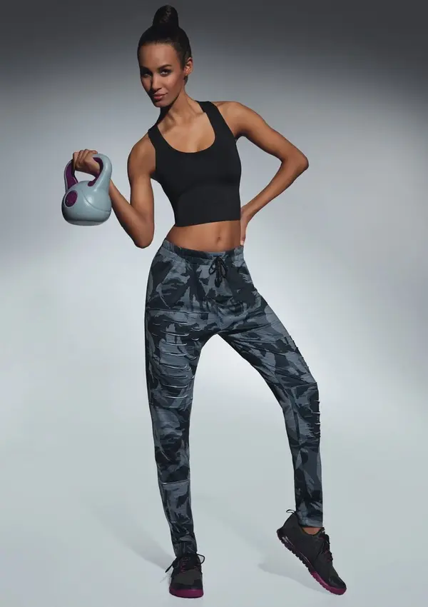Bas Bleu Bas Bleu YANK women's sweatpants in camo with decorative cuts
