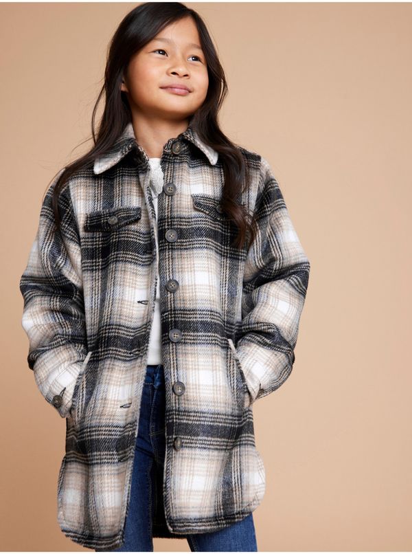 name it Beige-black girl's checkered shirt jacket name it Maryn - unisex