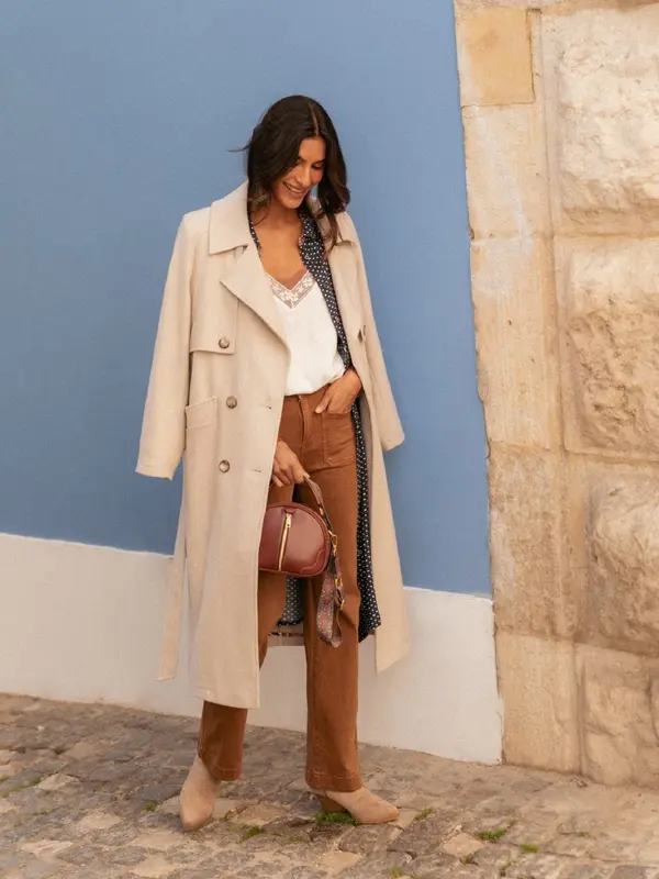 Blue Shadow Beige double-breasted coat with Blue Shadow belt