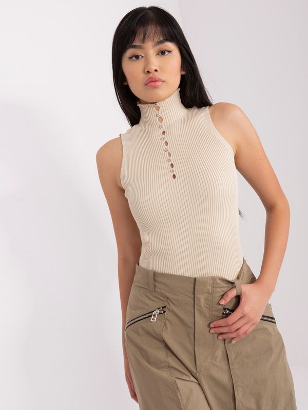 Fashionhunters Beige Sleeveless Turtleneck Blouse