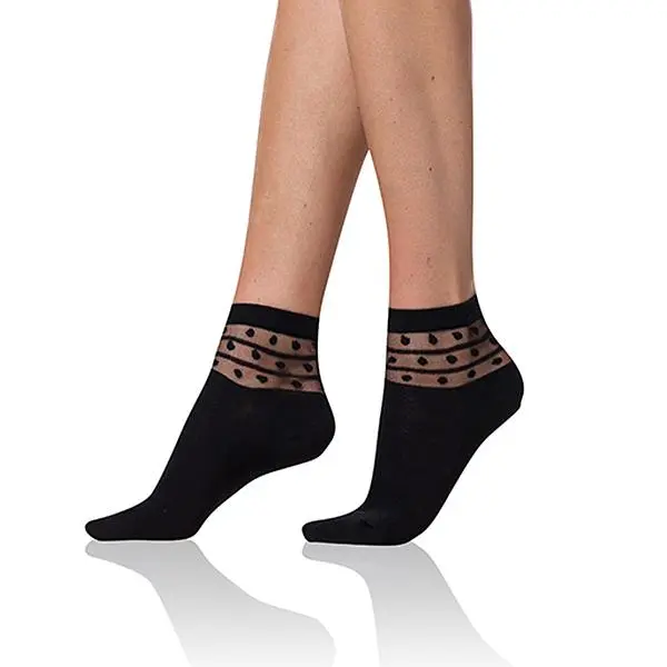 Bellinda Bellinda TRENDY COTTON SOCKS - Women's socks with decorative trim - black